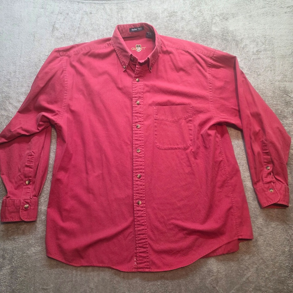 GANT Washer Twill Button Up Shirt Mens L Red Long Sleeve Pocket USA